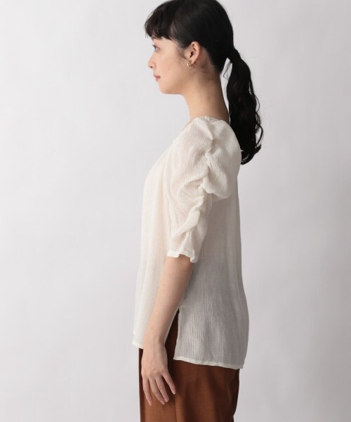 LOWRYS FARM（ローリーズファーム）の「プリーツスクエアブラウス５Ｓ（トップス・オフホワイト/ブラック/イエロー）」の5枚目の写真