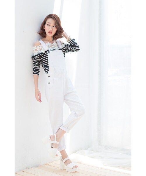 ORENDA（オレンダ）の「顯腿長吊帶長褲（パンツ・レディース・白/淺紫/黑・S/M/L）」の2枚目の写真