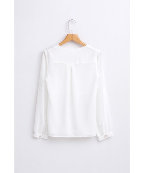 ORENDA（オレンダ）の「簡約雪紡雙口袋襯衫（トップス・レディース・米白/寶藍・S/M/L）」の2枚目の写真