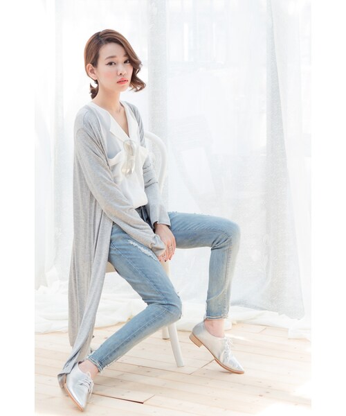 ORENDA（オレンダ）の「簡約雪紡雙口袋襯衫（トップス・レディース・米白/寶藍・S/M/L）」の4枚目の写真