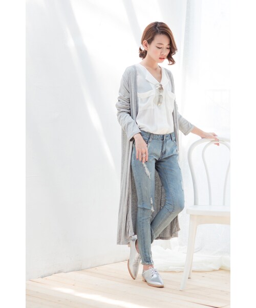 ORENDA（オレンダ）の「簡約雪紡雙口袋襯衫（トップス・レディース・米白/寶藍・S/M/L）」の3枚目の写真