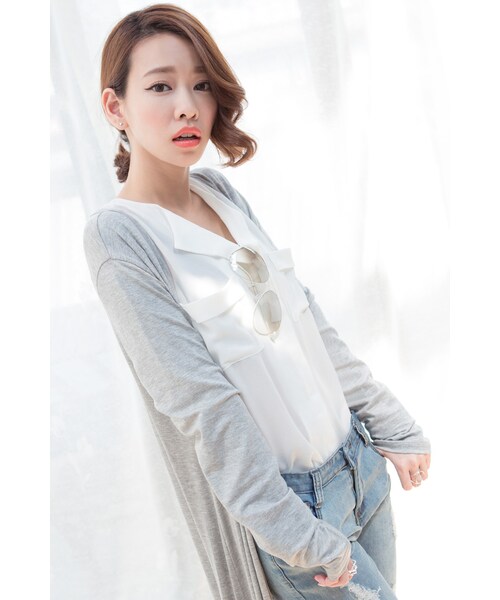 ORENDA（オレンダ）の「簡約雪紡雙口袋襯衫（トップス・レディース・米白/寶藍・S/M/L）」の5枚目の写真