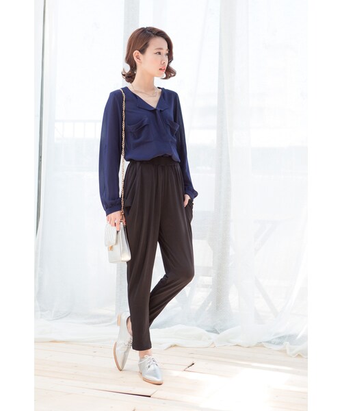 ORENDA（オレンダ）の「簡約雪紡雙口袋襯衫（トップス・レディース・米白/寶藍・S/M/L）」の8枚目の写真