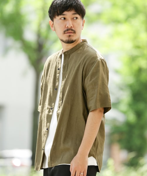 URBAN RESEARCH Sonny Label（アーバンリサーチサニーレーベル）の「クールリネンバンドカラーシャツ（その他・メンズ・ブルーST/カーキ/ナチュラル/ベージュCH・M/L）」の4枚目の写真