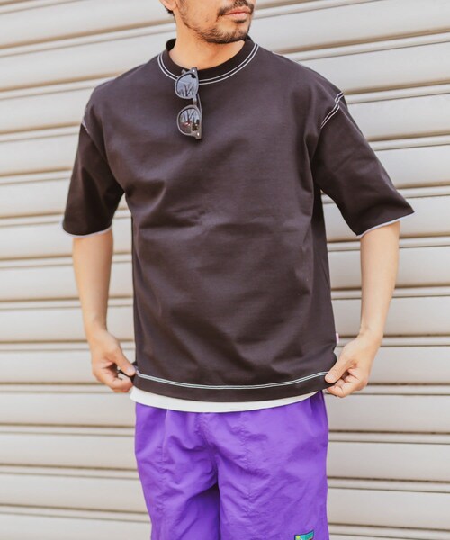 CIAOPANIC TYPY(チャオパニックティピー)の「ペーパー天竺カラーステッチ半袖Tee(Tシャツ/カットソー・メンズ・ホワイト/グレージュ/グリーン/ブラック・M/L/XL/S)」の1枚目の写真