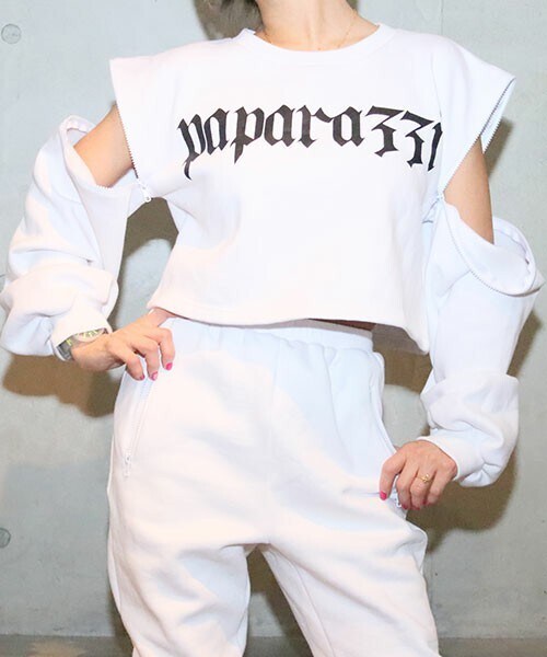 paparazzi tokyo（パパラッチ）の「Shoulder short zip pullover（スウェット・レディース・ブラック/ホワイト・Free）」の2枚目の写真