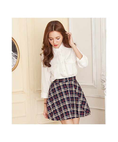 gracegift（グレースギフト）の「好感微秋 韓國嫩色雙口袋襯衫（トップス・レディース・白/粉・F）」の5枚目の写真