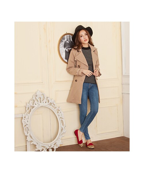 gracegift（グレースギフト）の「英式魅力雙排釦短版風衣（ジャケット/アウター・レディース・卡其・F）」の4枚目の写真