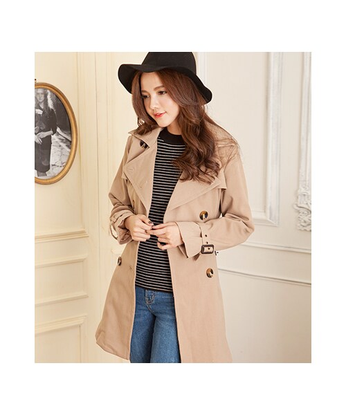 gracegift（グレースギフト）の「英式魅力雙排釦短版風衣（ジャケット/アウター・レディース・卡其・F）」の5枚目の写真