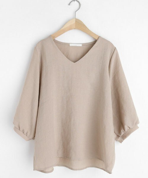 DHOLIC（ディーホリック）の「Vネックパフスリーブブラウス（シャツ/ブラウス・レディース・ブラウン/ベージュ/ホワイト/グリーン・ONESIZE）」の3枚目の写真