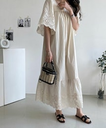 [byhans] パンチングヘムロングワンピース