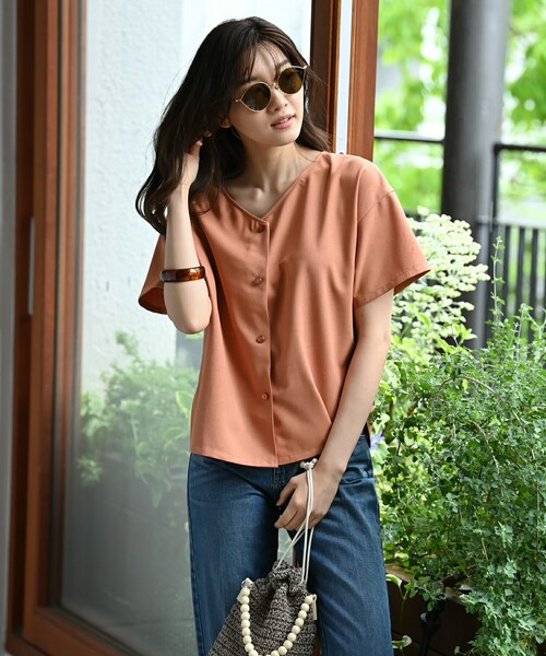 Rewde（ルゥデ）の「【スタイリストコラボ商品】【2WAY】 リネンライクブラウス（1R13-05144）（シャツ/ブラウス・レディース・ブルー/オレンジ/グリーン/ベージュ・M）」の4枚目の写真