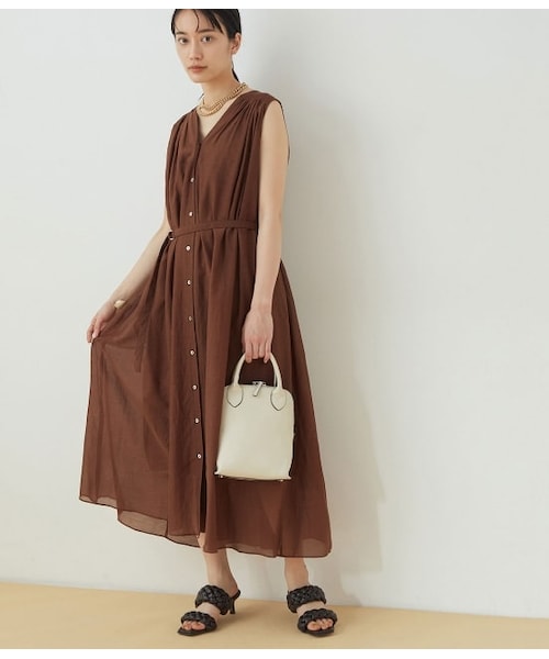 ADAM ET ROPE アダムエロぺ　コットンボイルロングワンピース　ギャザー ADAM ET ROPE アダムエロぺ コットンボイルロングワンピース