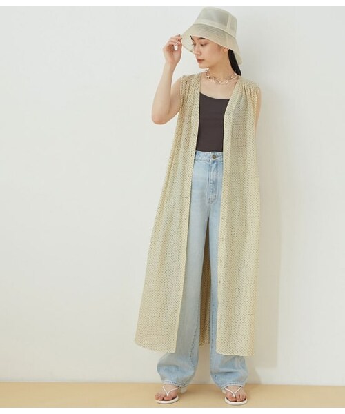 ADAM ET ROPE'（アダムエロペ）の「コットンボイルギャザーワンピース（ワンピース/ドレス・レディース・ブラック系/ブラウン/グリーン/イエロー系・F）」の4枚目の写真