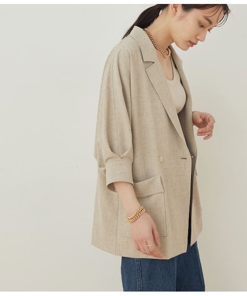 ADAM ET ROPE'(アダムエロペ)の「【セットアップ対応】ドルマンシャツジャケット(ジャケット/アウター・レディース・キナリ/ベージュ/キミドリ・F)」の2枚目の写真