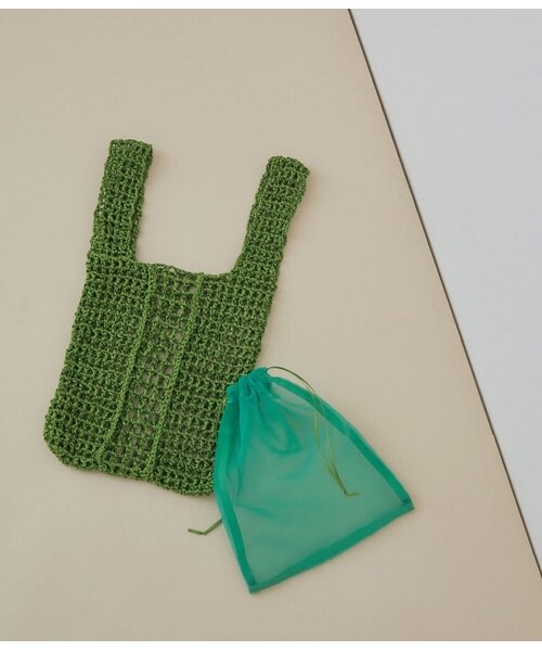 ADAM ET ROPE'（アダムエロペ）の「サテンメッシュバッグ（バッグ・レディース・ブラック/ベージュ/グリーン・F）」の3枚目の写真