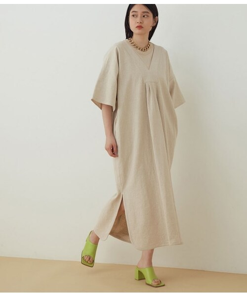 ADAM ET ROPE'（アダムエロペ）の「【アウトレット店舗・WEB限定】コットンリネンカフタンドレス（ワンピース/ドレス・レディース・ブラック/キナリ/サックス・F）」の3枚目の写真