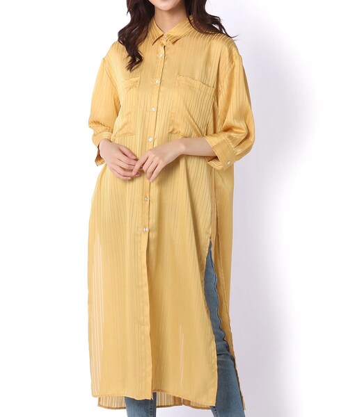 Lui's(ルイス)の「バックスリットストライプロングシャツワンピース(ワンピース・レディース・イエロー/ピンク/グレー・F)」の1枚目の写真