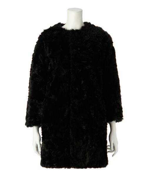 G.V.G.V.（ジーヴィージーヴィー）の「FAUX FUR COLLARLESS COAT（ジャケット/アウター・レディース・BEIGE/BLACK・34/36）」の2枚目の写真