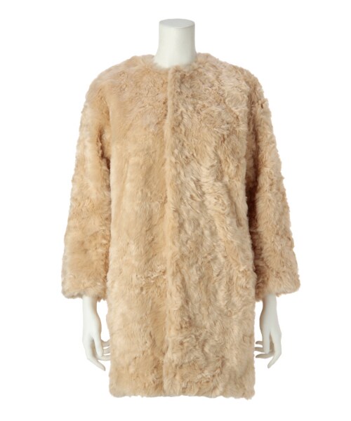 G.V.G.V.（ジーヴィージーヴィー）の「FAUX FUR COLLARLESS COAT（ジャケット/アウター・レディース・BEIGE/BLACK・34/36）」の3枚目の写真