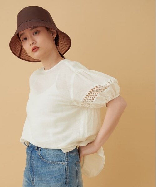 ADAM ET ROPE'（アダムエロペ）の「インセットレースブラウス（トップス・レディース・ブラック/ホワイト・F）」の2枚目の写真