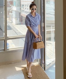 [mayblue] ストライプラップシャツワンピース