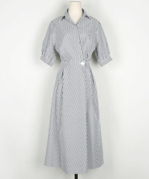 DHOLIC STYLE（ディーホリックスタイル）の「[mayblue] ストライプラップシャツワンピース（シャツワンピース・レディース・ブルー/ブラック・ONESIZE）」の2枚目の写真