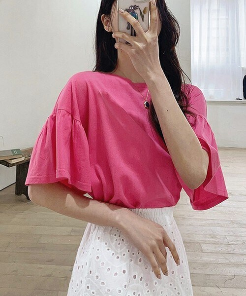 DHOLIC（ディーホリック）の「フレアスリーブTシャツ（Tシャツ/カットソー・レディース・ホワイト/その他/ピンク/ブルー・ONESIZE）」の3枚目の写真