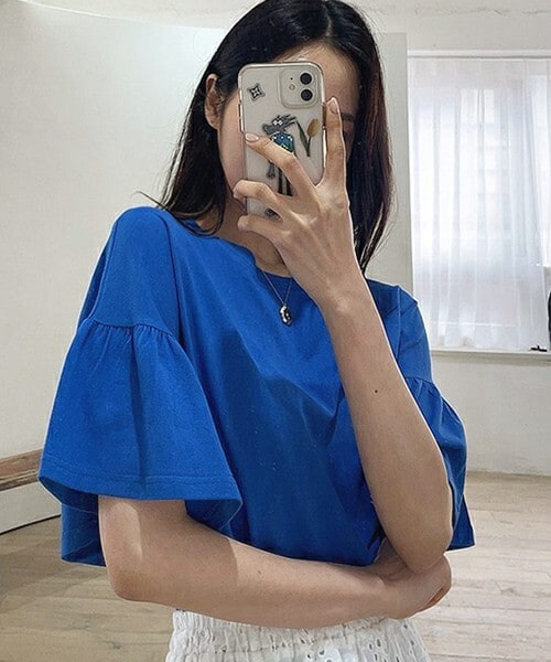 DHOLIC（ディーホリック）の「フレアスリーブTシャツ（Tシャツ/カットソー・レディース・ホワイト/その他/ピンク/ブルー・ONESIZE）」の2枚目の写真