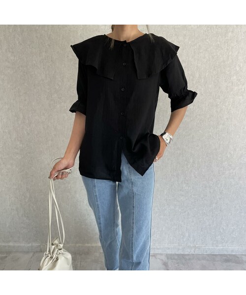 copine（コピン）の「ラッフルフリルブラウス(2color)（シャツ/ブラウス・レディース・ホワイト/ブラック・ワンサイズ）」の2枚目の写真