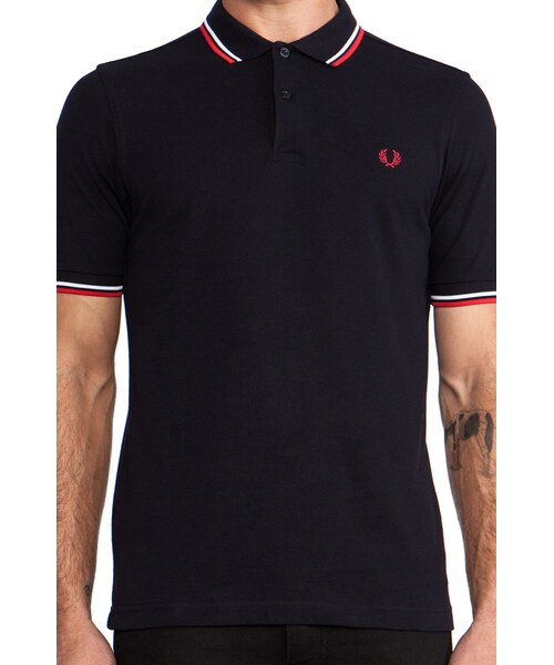 FRED PERRY（フレッドペリー）の「Fred Perry Slim Fit Twin Tipped Polo（ポロシャツ・メンズ・Navy & White & Red・M/L）」の4枚目の写真