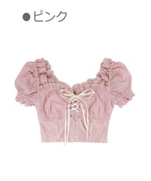 Bobon21 | フレンチガーリーレースアップミニ丈トップス(シャツ/ブラウス)