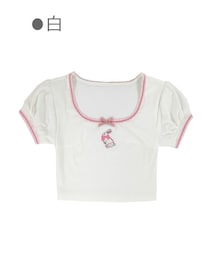 Bobon21 | リボンうさぎ刺しゅう入りチビTシャツ(Tシャツ/カットソー)