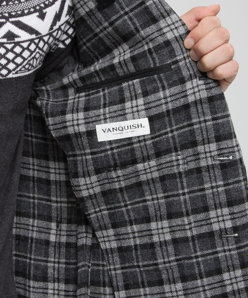 VANQUISH（ヴァンキッシュ）の「ツイードチェック柄三釦段返りシングルジャケット[VSJ022]（ジャケット/アウター・メンズ・グレー・S/M/L）」の6枚目の写真