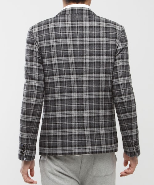 VANQUISH（ヴァンキッシュ）の「ツイードチェック柄三釦段返りシングルジャケット[VSJ022]（ジャケット/アウター・メンズ・グレー・S/M/L）」の2枚目の写真