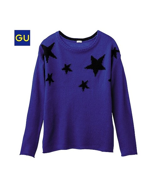 GU（ジーユー）の「（GU）ジャカードセーター（スター・長袖）（WOMEN ⁄ ニット・レディース・BLACK/NATURAL/YELLOW/BLUE・S/M/L/XL）」の2枚目の写真