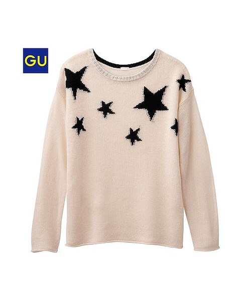 GU（ジーユー）の「（GU）ジャカードセーター（スター・長袖）（WOMEN ⁄ ニット・レディース・BLACK/NATURAL/YELLOW/BLUE・S/M/L/XL）」の4枚目の写真