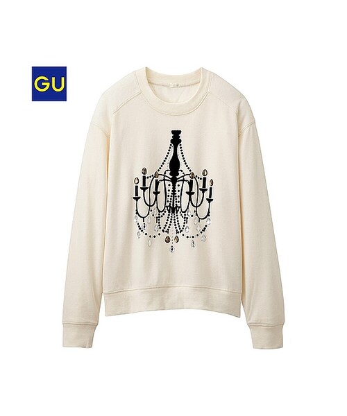 GU(ジーユー)の「(GU)デコレーションスウェット(長袖)(WOMEN ⁄ スウェット・レディース・BLACK/OFF WHITE・L/S/M)」の2枚目の写真