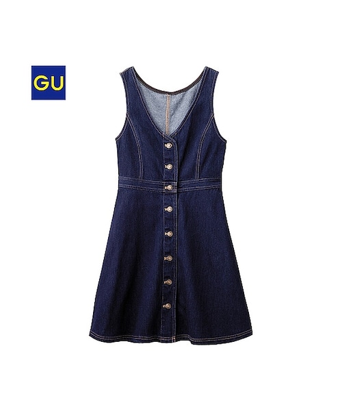 GU(ジーユー)の「(GU)フレアージャンドレ(デニム)ET(WOMEN ⁄ ワンピース・レディース・NAVY/BLUE・S/M/L)」の1枚目の写真
