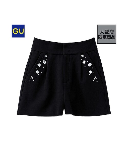 GU（ジーユー）の「（GU）ハイウエストビジューショートパンツ（WOMEN ⁄ クロップドパンツ・ショートパンツ・レディース・NAVY/BLACK・L/M/S）」の2枚目の写真