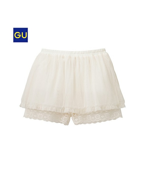 GU(ジーユー)の「(GU)レースショートパンツ(WOMEN ⁄ ルームウェア・ルームシューズ・レディース・BLACK/NATURAL・M/L)」の2枚目の写真