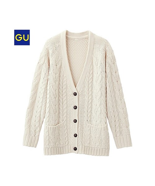 GU（ジーユー）の「（GU）アラン柄ボリュームカーディガン（長袖）Ａ（WOMEN ⁄ パーカ・カーディガン・レディース・GRAY/NAVY/RED/NATURAL/DARK GREEN・M/S/L/XL）」の5枚目の写真