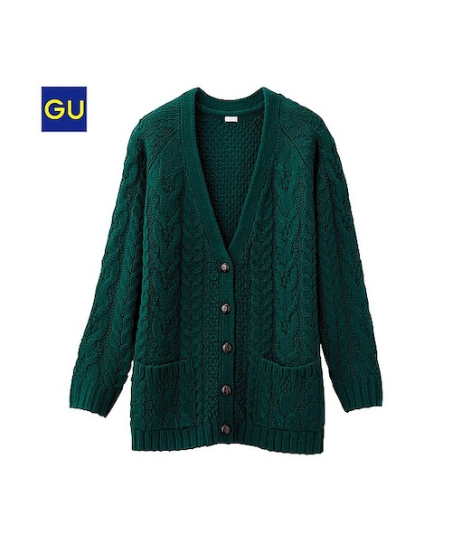 GU（ジーユー）の「（GU）アラン柄ボリュームカーディガン（長袖）Ａ（WOMEN ⁄ パーカ・カーディガン・レディース・GRAY/NAVY/RED/NATURAL/DARK GREEN・M/S/L/XL）」の2枚目の写真