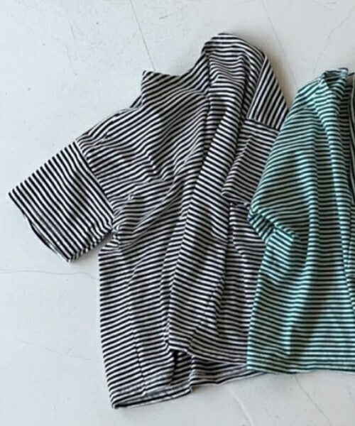 DHOLIC kids（ディーホリックキッズ）の「[T O E] ボーダーワイド半袖Tシャツ（Tシャツ/カットソー・キッズ・グリーン/グレー/ブラック/ブルー/ピンク・S/M/L/XL）」の2枚目の写真