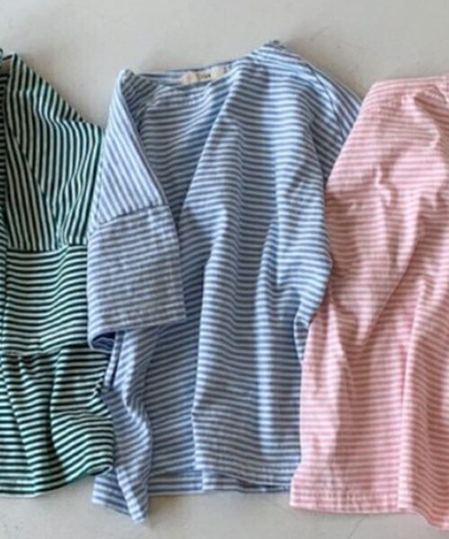 DHOLIC kids（ディーホリックキッズ）の「[T O E] ボーダーワイド半袖Tシャツ（Tシャツ/カットソー・キッズ・グリーン/グレー/ブラック/ブルー/ピンク・S/M/L/XL）」の4枚目の写真