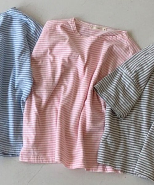 DHOLIC kids（ディーホリックキッズ）の「[T O E] ボーダーワイド半袖Tシャツ（Tシャツ/カットソー・キッズ・グリーン/グレー/ブラック/ブルー/ピンク・S/M/L/XL）」の5枚目の写真