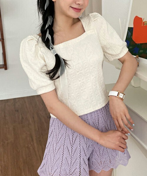 DHOLIC（ディーホリック）の「テクスチャースクエアTシャツ（Tシャツ/カットソー・レディース・ピンク/ベージュ/イエロー/グリーン/その他・ONESIZE）」の2枚目の写真