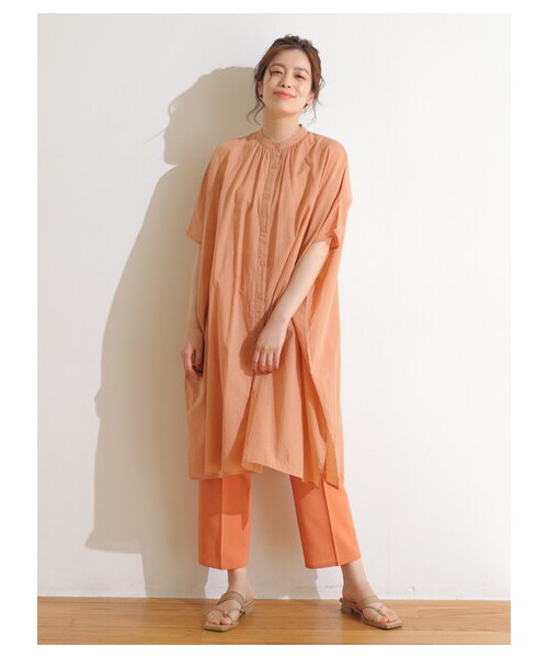Green　Parks（グリーンパークス）の「I ギャザーゆったりチュニック（ワンピース/ドレス・オフホワイト/ブラック/グレーベージュ/オレンジ・F）」の12枚目の写真