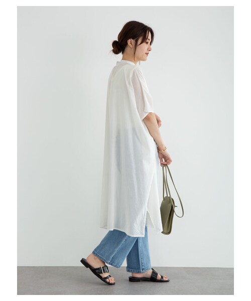 Green　Parks（グリーンパークス）の「I ギャザーゆったりチュニック（ワンピース/ドレス・オフホワイト/ブラック/グレーベージュ/オレンジ・F）」の6枚目の写真