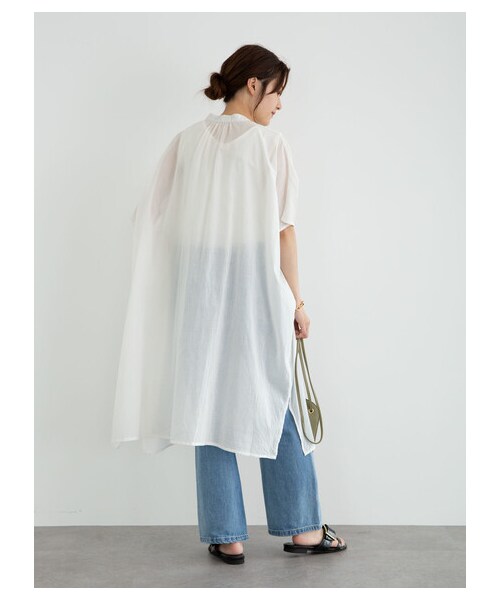 Green　Parks（グリーンパークス）の「I ギャザーゆったりチュニック（ワンピース/ドレス・オフホワイト/ブラック/グレーベージュ/オレンジ・F）」の7枚目の写真